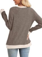 Sampeel Womens Tops Long Sleeve Shirts Lightweight Sweaters Loose Fit Crewneck Color Block Fall Fashion Outfits - Image 5