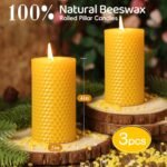 3 Pack Natural Beeswax Pillar Candles,Handmade Pure Beeswax Rolled Candle-60 Hours Long Burning,Honeycomb Bees Wax Candles for Home, Prayer,Dripless Smokeless Unscented Pillar Candle 2x4in - Image 4