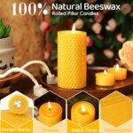 3 Pack Natural Beeswax Pillar Candles,Handmade Pure Beeswax Rolled Candle-60 Hours Long Burning,Honeycomb Bees Wax Candles for Home, Prayer,Dripless Smokeless Unscented Pillar Candle 2x4in - Image 7