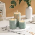 3x4 Inch Sage Green Pillar Candles - Set of 3, Unscented, Long Burning, Smokeless Dripless Candles for Spring Home Decor, Dinner Table, Bathroom, Rustic Decor - Image 3