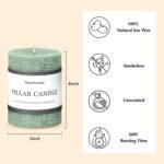 3x4 Inch Sage Green Pillar Candles - Set of 3, Unscented, Long Burning, Smokeless Dripless Candles for Spring Home Decor, Dinner Table, Bathroom, Rustic Decor - Image 4