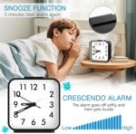 AMIR Analog Alarm Clock, Silent Non Ticking Small Clock, Travel Alarm Clock with Snooze & Light, Ascending Beep Sounds, Battery Operated Loud Alarm Clock for Bedroom, Bedside, Desk (Black) - Image 4