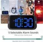 Digital Dual Alarm Clock for Bedroom, Easy to Set, 0-100% Dimmer, USB Charger, 5 Sounds Adjustable Volume, Weekday/Weekend Mode, Snooze, 12/24Hr, Battery Backup, Compact for Bedside(Blue) - Image 5