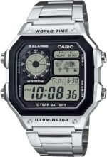 Casio AE1200WH Series | Men’s Digital Watch | 100M WR | Multi Alarms | 100 SEC Stopwatch | Countdown Timer | World Map for World Time | LED Light | LC Analog Display | 10 Year Battery - Image 2