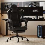 Gaming Chair with Footrest, Ergonomic 330lbs Leather Mesh Chair, Massage Lumbar Support, Adjustable Height & Headrest Pillow, Breathable Seat for Office, Home, Streaming, Long Gaming Sessions, Black - Image 3