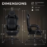 Gaming Chair with Footrest, Ergonomic 330lbs Leather Mesh Chair, Massage Lumbar Support, Adjustable Height & Headrest Pillow, Breathable Seat for Office, Home, Streaming, Long Gaming Sessions, Black - Image 4