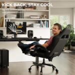Gaming Chair with Footrest, Ergonomic 330lbs Leather Mesh Chair, Massage Lumbar Support, Adjustable Height & Headrest Pillow, Breathable Seat for Office, Home, Streaming, Long Gaming Sessions, Black - Image 5