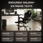 Gaming Chair with Footrest, Ergonomic 330lbs Leather Mesh Chair, Massage Lumbar Support, Adjustable Height & Headrest Pillow, Breathable Seat for Office, Home, Streaming, Long Gaming Sessions, Black - Image 7