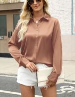 Zeagoo Satin Blouses for Women Silk Button Down Shirts Long Sleeve Business Casual Tops - Image 4