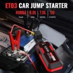 S ZEVZO ET03 Car Jump Starter 4000A Jump Starter Battery Pack for Up to 8.0L Gas and 7.0L Diesel Engines, 74Wh Portable 12V Jump Box with USB Ports, LCD Display, Storage Case, and LED Light - Image 3