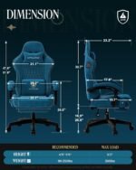 GTPLAYER Gaming Chair with Speakers, Video Game Chairs with Footrest, PC Gamer Chairs for Adults - Padded High Back Ergonomic Reclining Silla Gamer, Linkage Armrest, Ace Pro, Blue (Velvet) - Image 3