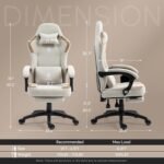 Dowinx Fabric Gaming Chair with Pocket Spring Cushion,Breathable Computer Chairs with Massage Lumbar Support and Footrest,High Back Game Office Chair for Adult,Beige - Image 4