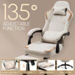 Dowinx Fabric Gaming Chair with Pocket Spring Cushion,Breathable Computer Chairs with Massage Lumbar Support and Footrest,High Back Game Office Chair for Adult,Beige - Image 6