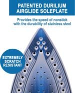 T-fal, Iron, Express Steam Iron for Clothes, Durilium Soleplate, Precision Tip, 30 Second Auto Shut Off, 1600 Watts, Anti-Drip, Ironing, Blue Clothes Iron, FV2886U0 - Image 4