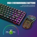 RedThunder K84 Wireless Keyboard and Mouse Combo, Rainbow Backlit Rechargeable Battery, 75% Layout TKL Ultra Compact Gaming Keyboard & Lightweight 3200 DPI Honeycomb Optical Mouse (Black) - Image 6