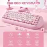 YUNZII C68 Wireless Mechanical Keyboard,65% Layout,Hot Swap,Triple Mode BT5.0/2.4G/Wired, RGB Backlit NKRO,Cute Cat Silicone Ergonomic Design for Win/Mac (Pink, Milk Switch) - Image 3