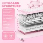 YUNZII C68 Wireless Mechanical Keyboard,65% Layout,Hot Swap,Triple Mode BT5.0/2.4G/Wired, RGB Backlit NKRO,Cute Cat Silicone Ergonomic Design for Win/Mac (Pink, Milk Switch) - Image 6