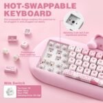 YUNZII C68 Wireless Mechanical Keyboard,65% Layout,Hot Swap,Triple Mode BT5.0/2.4G/Wired, RGB Backlit NKRO,Cute Cat Silicone Ergonomic Design for Win/Mac (Pink, Milk Switch) - Image 7