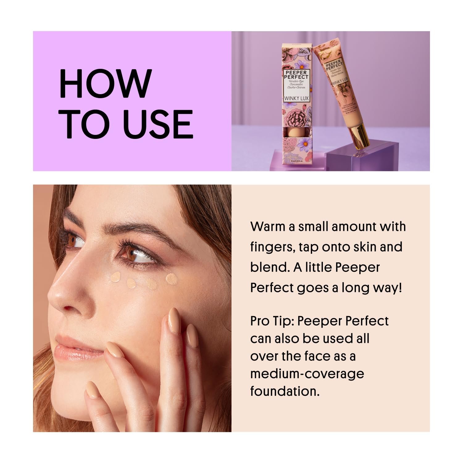 Winky Lux Peeper Perfect Under Eye Concealer, Makeup & Eye Brightener, Full Coverage Concealer for Dark Circles, Color Corrector & Eye Primer, With Collagen, Hyaluronic Acid & Vitamin E (Fair) - Image 8