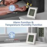 Small Clock Digital Battery Operated Alarm Clock with Auto Backlight, Indoor Temperature Humidity, 12/24H, Date, Travel Alarm Clock Desk Clock Small Clock for Shelf (Battery Included) - Image 5