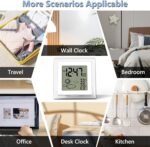 Small Clock Digital Battery Operated Alarm Clock with Auto Backlight, Indoor Temperature Humidity, 12/24H, Date, Travel Alarm Clock Desk Clock Small Clock for Shelf (Battery Included) - Image 6