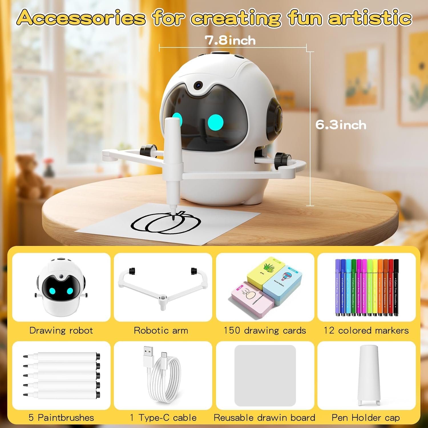 Drawing Robot for Kids, Interactive Educational Toy with 150 Cards, 12 Color Markers & Voice Guidance, Magic Drawing Robot for Boys & Girls Ages 3-8, Educational Learning Toys for Kids - Image 8