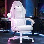 White Gaming Chair,Ergonomic Massage Computer Office Desk Chair with Footrest,Pocket Spring Cushion,Reclining Leather Adjustable Gamer Chair with Headrest and Lumbar Support,White - Image 3