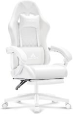 White Gaming Chair,Ergonomic Massage Computer Office Desk Chair with Footrest,Pocket Spring Cushion,Reclining Leather Adjustable Gamer Chair with Headrest and Lumbar Support,White - Image 7