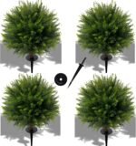 24.5 Inch (H) Artificial Cedar Topiary Ball Trees, Set of 4 Fake Shrub Bushes with Ground Spike, UV Resistant Faux Cypress Greenery Decor for Outdoor Garden, Patio, Front Porch, and Indoor Use - Image 2