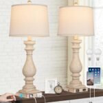29" Tall Table Lamp for Living Room Set of 2,Vintage Bedside Nightstand Lamps with USB C+A Ports & AC Outlet,3-Way Dimmable Touch Control Desk Lamp for Bedroom,Color 1 - Image 2