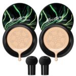 2Pcs Mushroom Head Air Cushion CC Cream, Long Lasting Oil Control BB Cream for All Skin Types, Moisturizing Foundation Face Makeup Set with Foundation Brush （#Natural） - Image 2