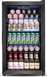 3.2 Cu.Ft Mini Fridge with Glass Door - 126 Can Beverage Refrigerator Cooler for Drink Beer Wine Soda, Small Fridge for Bedroom Office Bar Dorm, 4 Adjustable Shelves, Black - Image 2
