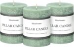 3x4 Inch Sage Green Pillar Candles - Set of 3, Unscented, Long Burning, Smokeless Dripless Candles for Spring Home Decor, Dinner Table, Bathroom, Rustic Decor - Image 2