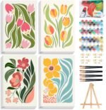 4 Pack Paint by Numbers Kit for Adults with Frame Flower Easy, Framed Paint by Number for Adults Beginner with Wooden Easel, Floral DIY Painting by Numbers Canvas Framed for Home Decor 8 x 12 Inch - Image 2