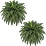 42" Artificial Boston Fern Large Bush Plants, 2 Bundles of Fake Ferns with 65 Fronds for Outdoors Home Decor - Image 2