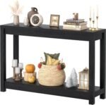 47" Farmhouse Wood Entryway Table Narrow Console Table with Storage Behind Couch Sofa Table with Shelves for Entry Way with Open Storage, Easy Assembly, Embossed Wood Grain Black - Image 2