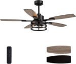 52 Inch Ceiling Fans with Lights and Remote Control, Farmhouse Ceiling Fan with LED Lighting for Bedroom Living Room and Patio, Black Caged Ceiling Fan for Indoor and Outdoor(NO Bulbs) - Image 2