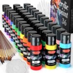 55PCS Acrylic Paint Set of 36 Colors 2fl oz 60ml Bottles 12 Brushes,Non Toxic 36 Colors Acrylic Paint No Fading Rich Pigment for Kids Adults Artists Canvas Crafts Wood Painting - Image 2