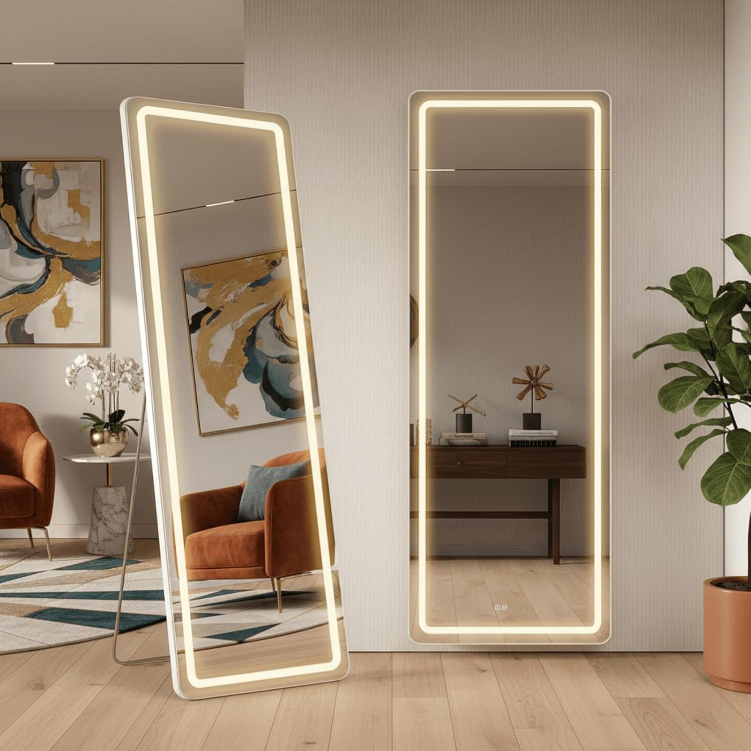 64"x21" Full Length Mirror with LED Lights, Lighted Full Body Mirrors, Aluminum Frame Mirror with Dimming & 3 Color Lighting, Hanging Mounted Mirrors for Bedroom Dressing Room Cloakroom - Image 2