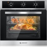 AMZCHEF 24" Single Wall Oven, 2.65 Cu.ft. Built-in Electric Wall Oven with 5 Cooking Functions, 360° ROTATING ROTISSERIE, 2200W, Mechanical Knobs Control, Timer, Stainless Steel Wall Oven for Kitchen - Image 2
