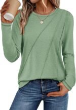 ATHMILE Womens Long Sleeve Shirts Pleated Crew Neck Casual Fall Fashion Tops Loose Fit Lightweight Girls Outfits Clothes - Image 2