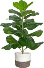 BESAMENATURE Artificial Fiddle Leaf Fig Tree/Faux Ficus Lyrata for Home Office Decoration, 30.5" Tall, with Cotton Rope Basket - Image 2