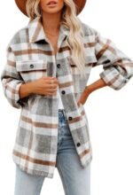 Beaully Women's Flannel Plaid Shacket 2025 Fall Outfits Long Sleeve Button Down Shirts Jacket Coats with Side Pockets - Image 2