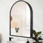 Black Arched Wall Mirror Aluminum Alloy Frame Bathroom Mirror Brushed Metal Vanity Wall Mounted Mirror for LivingRoom Bedroom Entryway Room Home Decor 16"x12" - Image 2