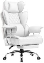 COMHOMA Big and Tall Gaming Chair with Pocket Spring Lumbar Support, Ergonomic Office Chair with Footrest, Executive Desk Chair with Outward Fixed Soft Armrests, Computer Chair with High Back, White - Image 2
