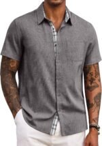 COOFANDY Men's Button Down Shirts with Pocket - Short Sleeve Casual Shirts for Summer, Beach, Vacation & Wedding - Image 2