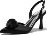 Coutgo Womens Slingback High Heels Closed Pointed Toe D'Orsay Satin Buckle Pumps Flower Wedding Dress Shoes - Image 2
