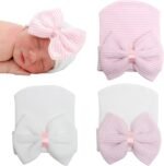 DRESHOW BQUBO Newborn Hospital Hat Infant Baby Hat Cap with Big Bow Soft Cute Knot Nursery Beanie - Image 2