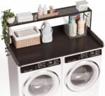 DTK Washer Dryer Countertop with Shelf, 27.55" Depth x 54" Width Laundry Wood Top Cover with Anti-Slip Strips, Over Washer and Dryer Wood Countertop with Edge Rails, Black - Image 2
