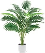 Der Rose 28'' Artificial Palm Tree Tall Fake Tropical Faux Trees Indoor and Outdoor for Home Bathroom Porch Outside Patio Decor (White Pot) - Image 2